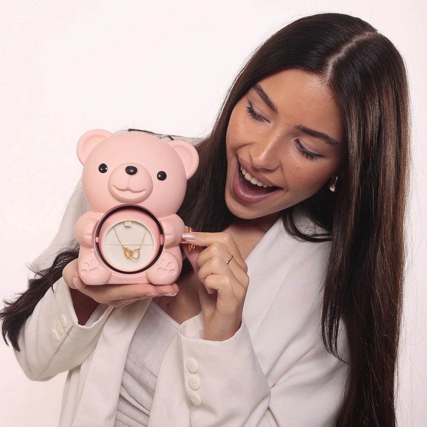 Ours Rose Éternelle & Collier Personnalisé