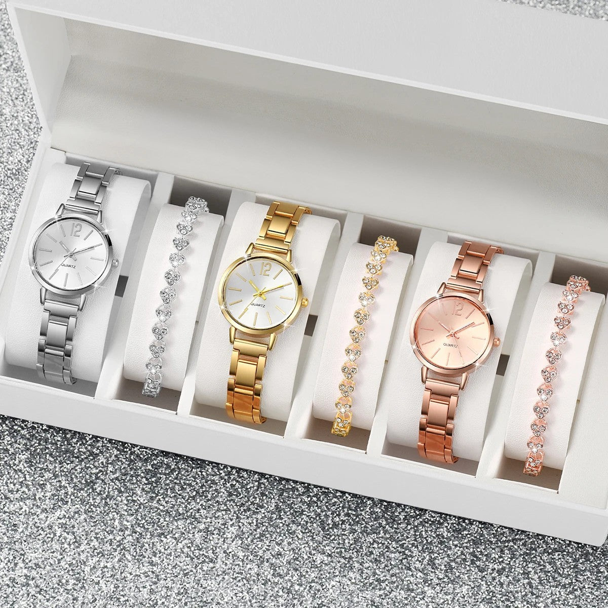 Coffret de 6 Bijoux : 3 Montres et 3 Bracelets