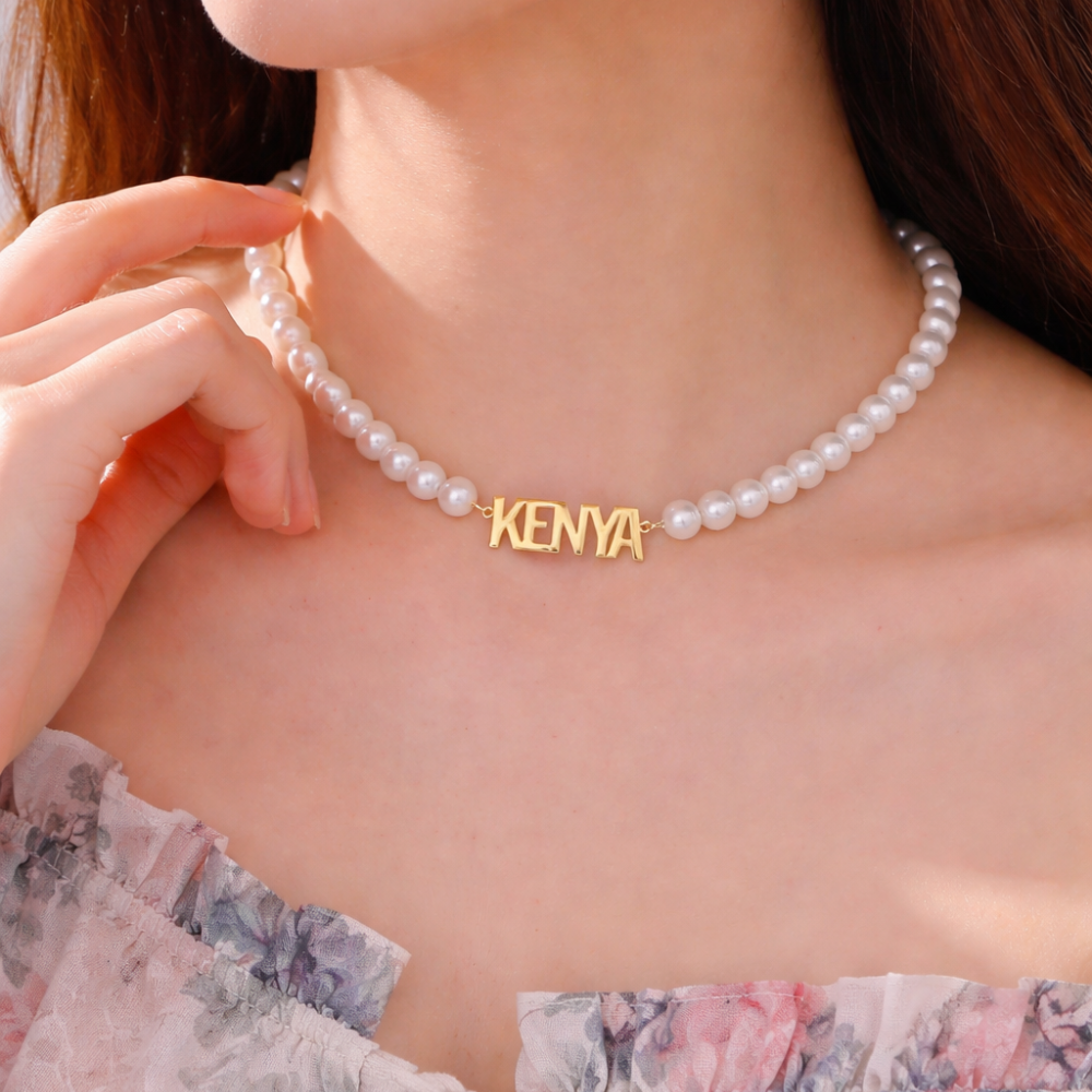 Collier personnalisé Sipuris Pearl, prénom en acier inoxydable, collier doré