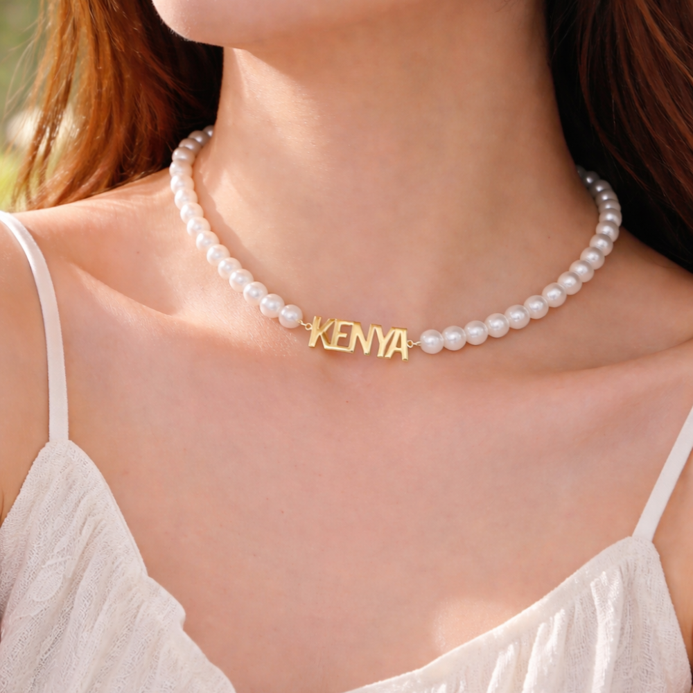 Collier personnalisé Sipuris Pearl, prénom en acier inoxydable, collier doré