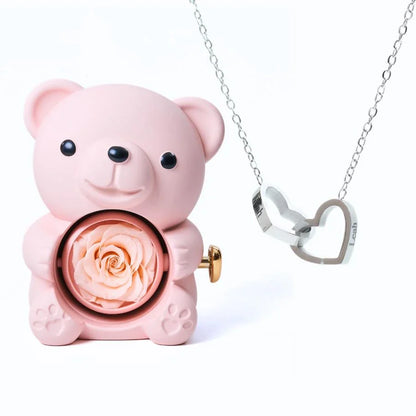 Ours Rose Éternelle & Collier Personnalisé