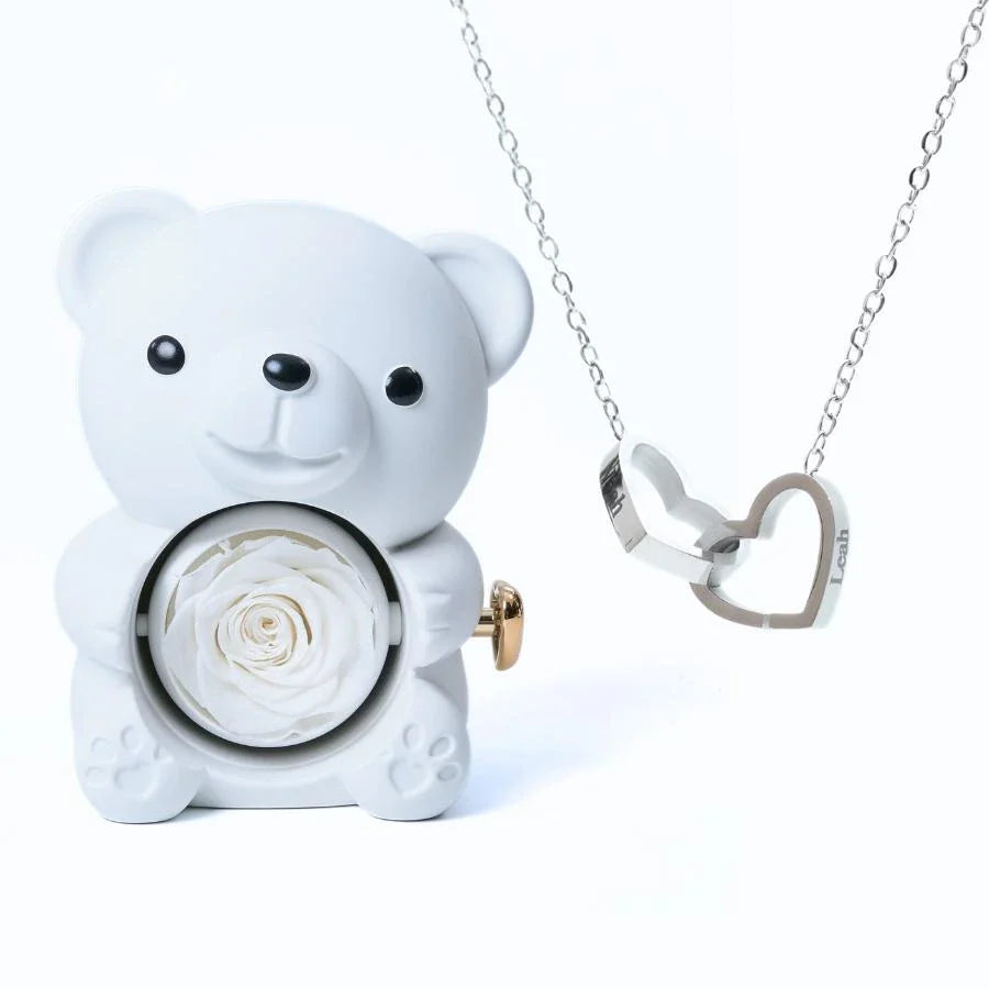Ours Rose Éternelle & Collier Personnalisé