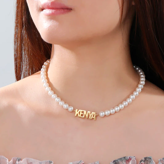 Collier personnalisé Sipuris Pearl, prénom en acier inoxydable, collier doré