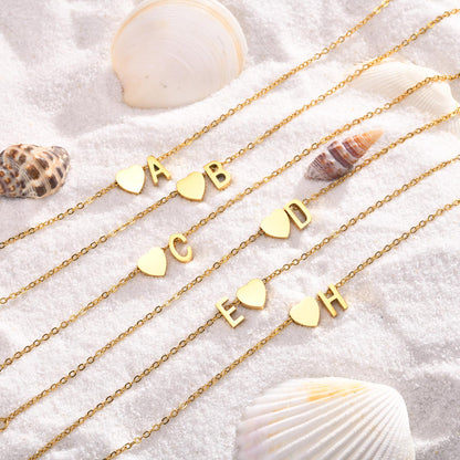 Bracelet de cheville avec cœur et initiale