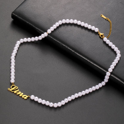 Collier personnalisé Sipuris Pearl, prénom en acier inoxydable, collier doré