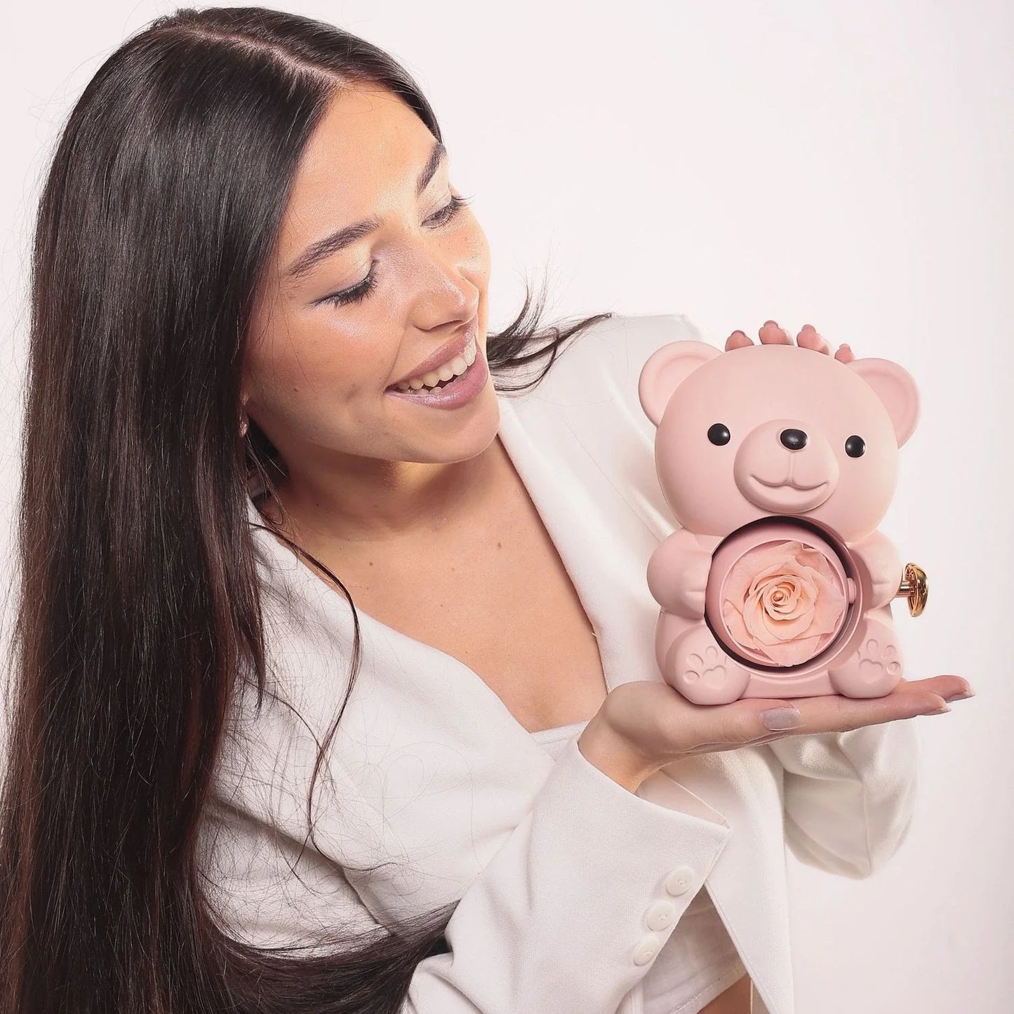 Ours Rose Éternelle & Collier Personnalisé