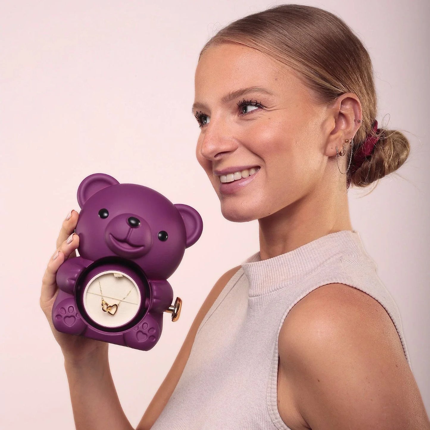 Ours Rose Éternelle & Collier Personnalisé